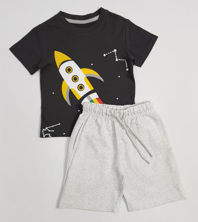 PEBBLES Boys 2 Pcs T-Shirt & Shorty Set ( GRAY - BLACK) ( 2 to 10 Years)