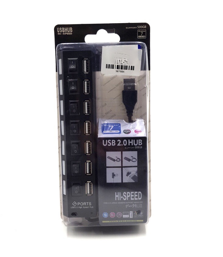 High Speed 7 and 4 Port USB Hub - Separate Switches