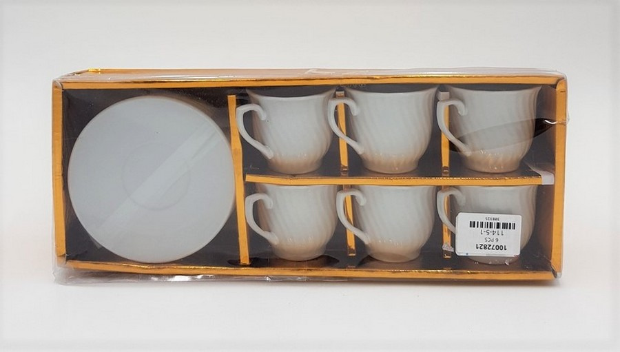 Set of 6 White Cup & Saucer Ceramic Tea And Coffee Set
