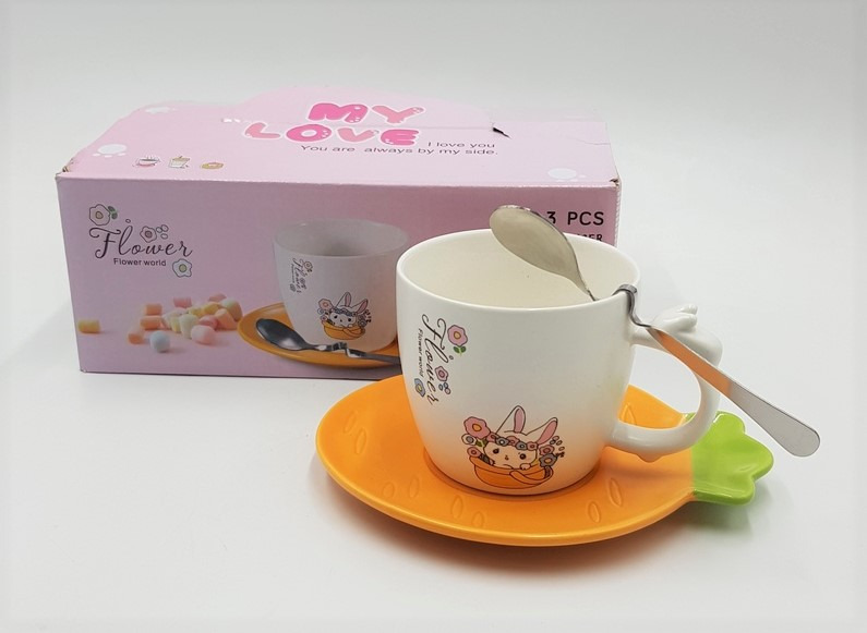 3 Pcs Ceramic Cup & Sugar Set