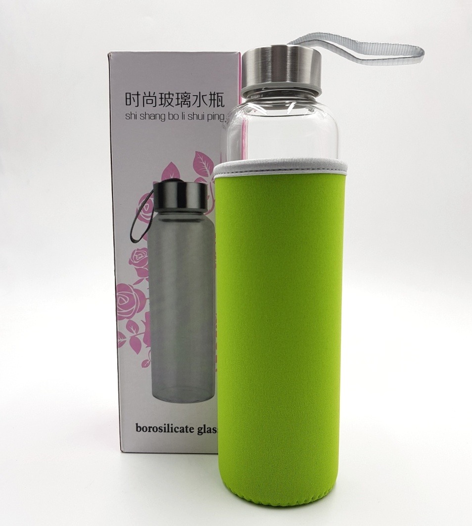 ORIGIN Best BPA-Free Fruit and Tea Infuser Borosilicate Glass Water Bottle with Neoprene Sleeve and Bamboo Lid, Double Mesh Filter, Travel Tumbler