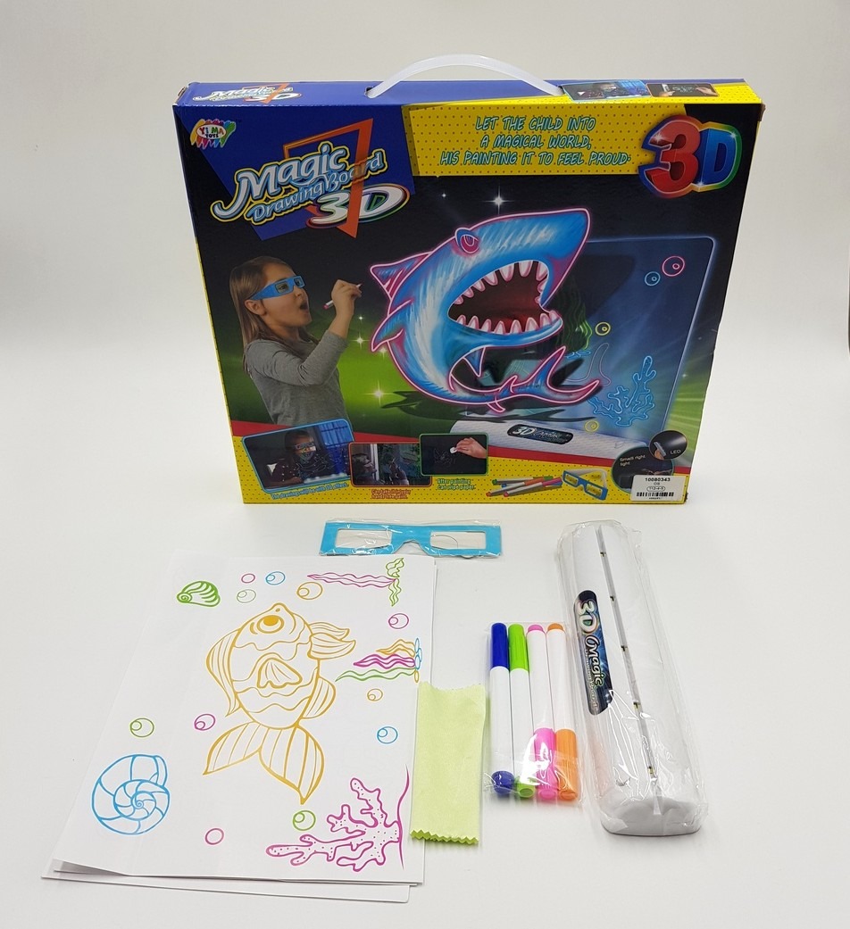 Kids Educational Funny Magic 3D Drawing Board - 3D LED Dinosaur Drawing Pad with 3D Glasses , Painting Learning Pad 3D Drawing Magic for Children