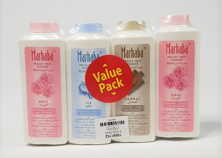 Marhaba - Pack of 4 Prickly Heat Powder - Rose - Ice - Sandal (CARGO)
