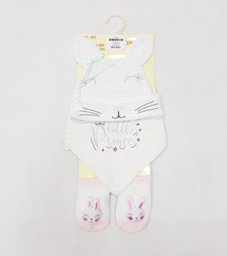 3 Pcs Set Cap Bandana Bib and Rattle Socks for Baby