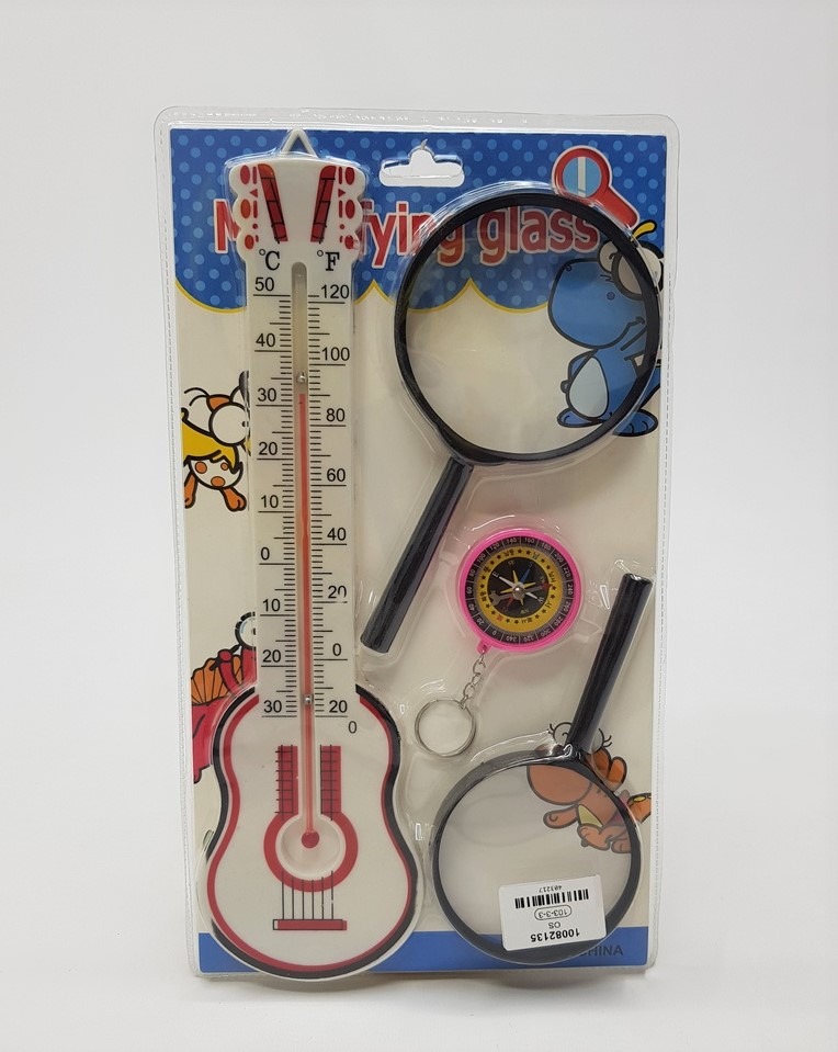 4 PCS Magnifying Glass ,Thermometer , key Ring Pack
