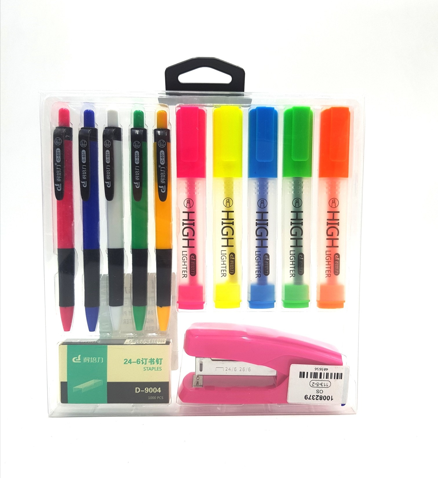 Multi-Color Highlighter Pen + Pen + Stapler