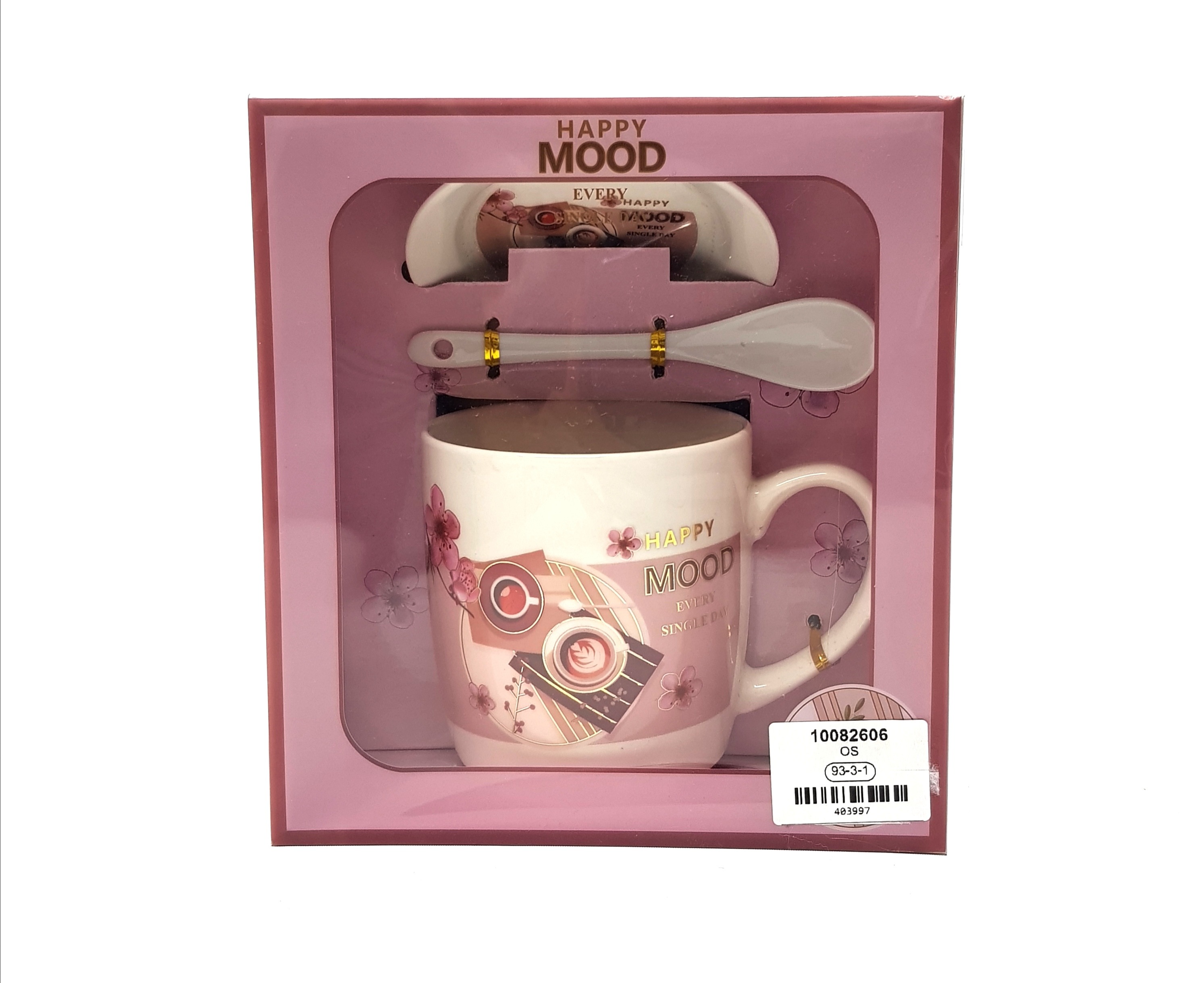 Happy Mood 3 Piece Tea Cup and Saucer With Spoon