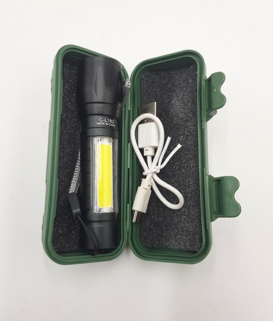 Newest Design USB Charging Powerful Flashlight COB LED Flash Light Zoomable Tactical Flashlight Lamp + Battery