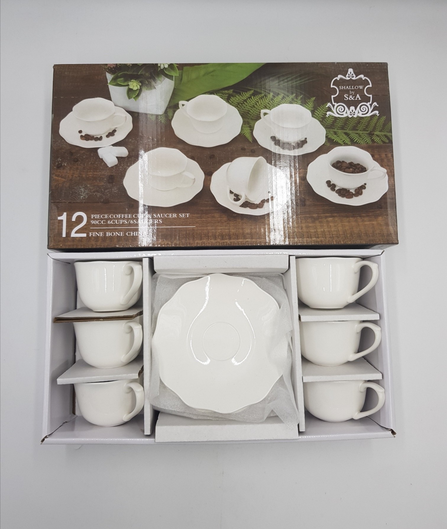 12 Pcs Coffee Cup And Saucer Set, 6 Cups, 6 Saucers