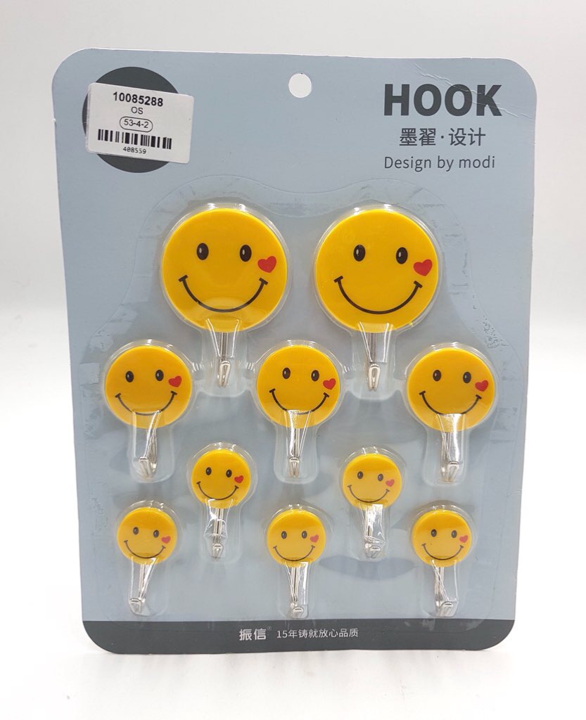 10 Pcs Smiley Self-Adhesive Plastic Wall Hanging Hook