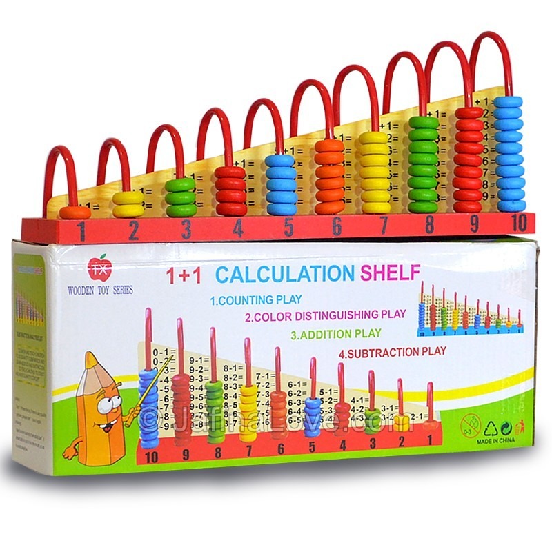 Wooden Double-Sided Abacus 1+1 Calculation Shelf with Counting Addition Subtraction Maths Toy