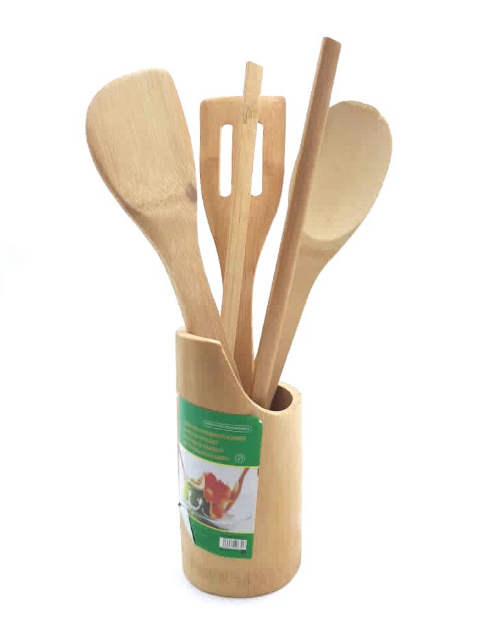5PCs Set Bamboo Cooking Utensils Wooden Spoons Spatula