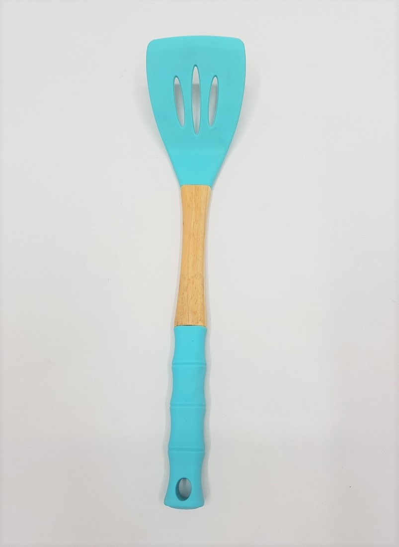 Cocinaware  Blue Silicone Slotted Turner With Wood Handle