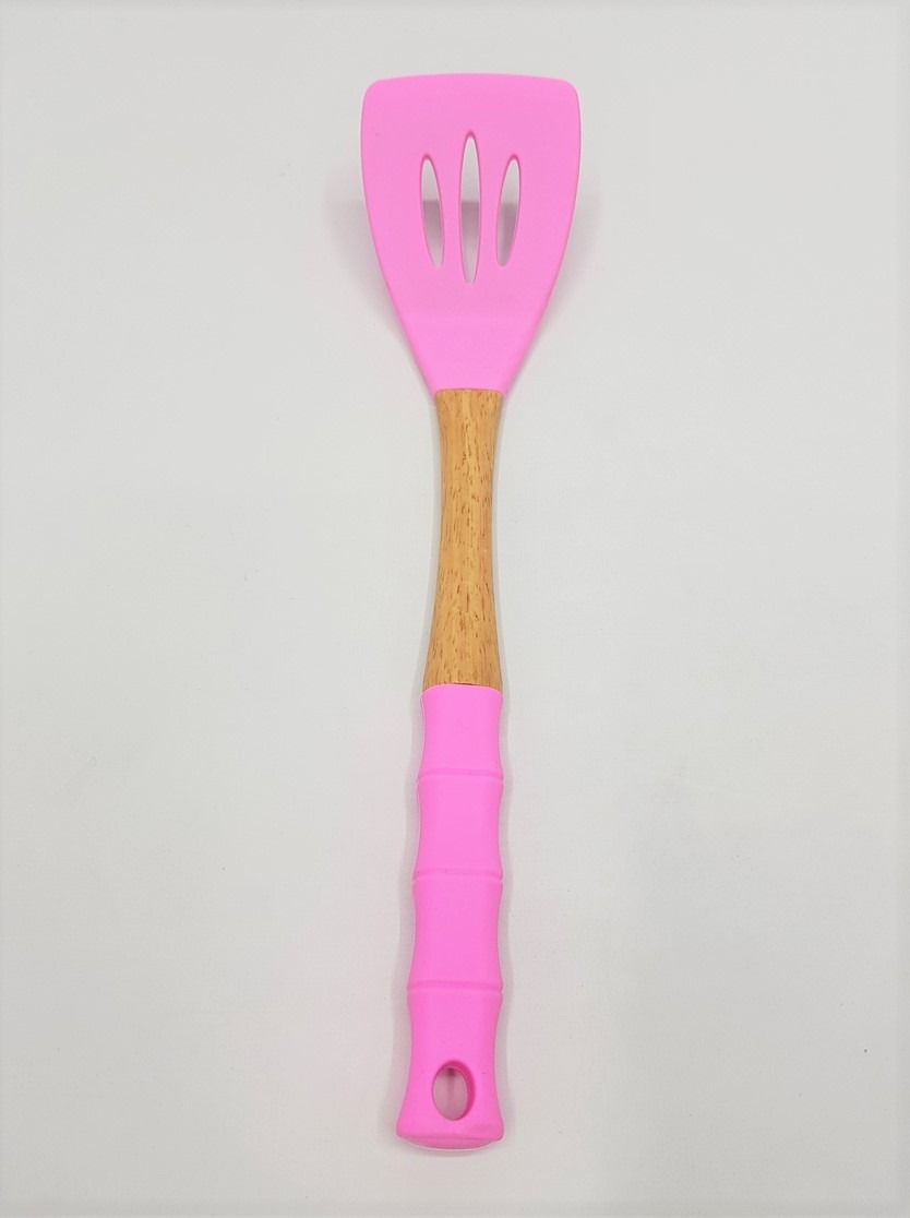 Cocinaware Pink Silicone Slotted Turner With Wood Handle