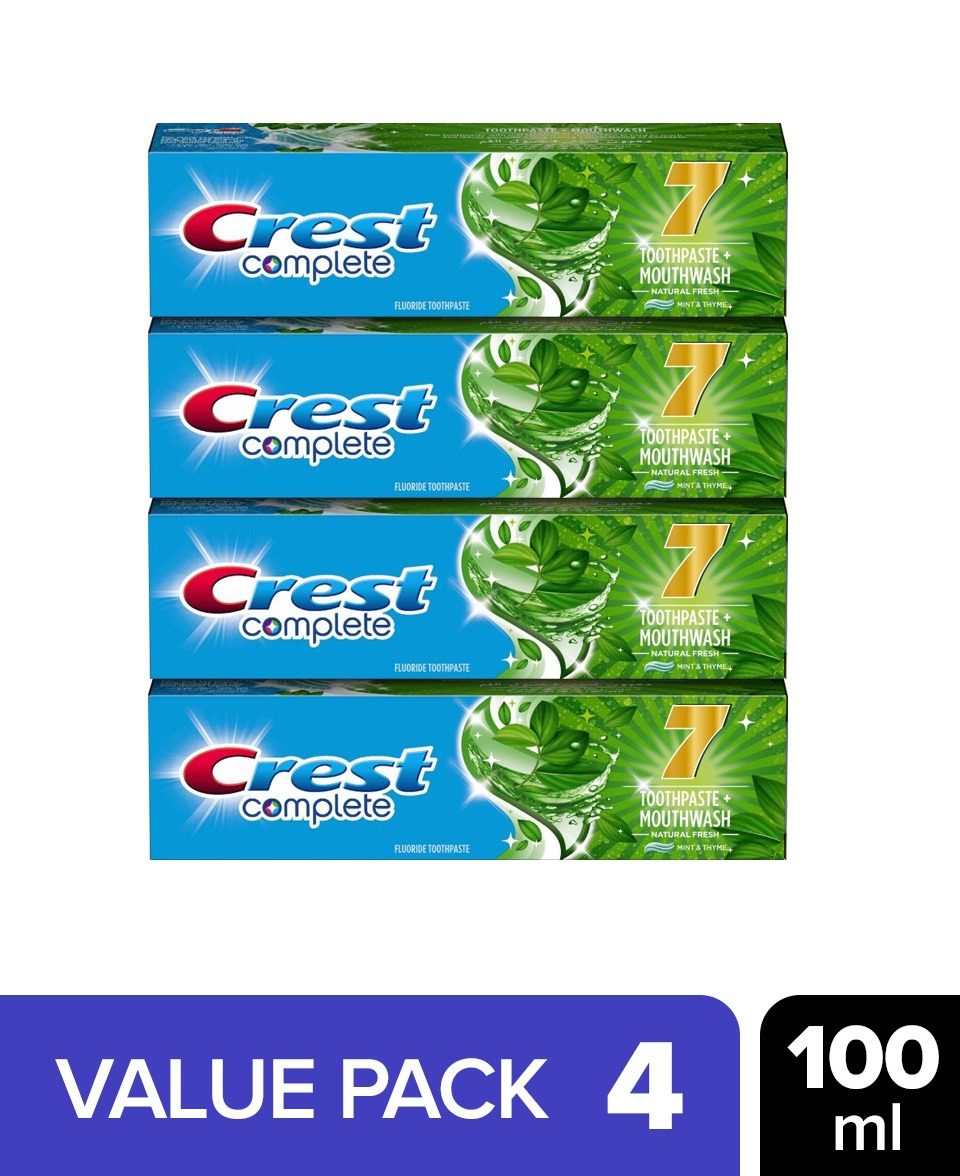 4 Pcs Bundle CREST Complete 7 Toothpaste + Mouthwash Natural Fresh, Mint & Thyme (4X100ml)