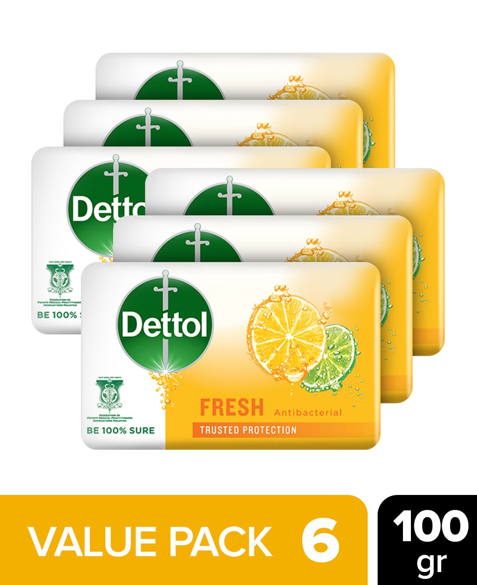 6 Pcs Dettol Bundle Soap Bar Odour Fresh With Lemon And Orange Blossom (6X100g)  (CARGO)