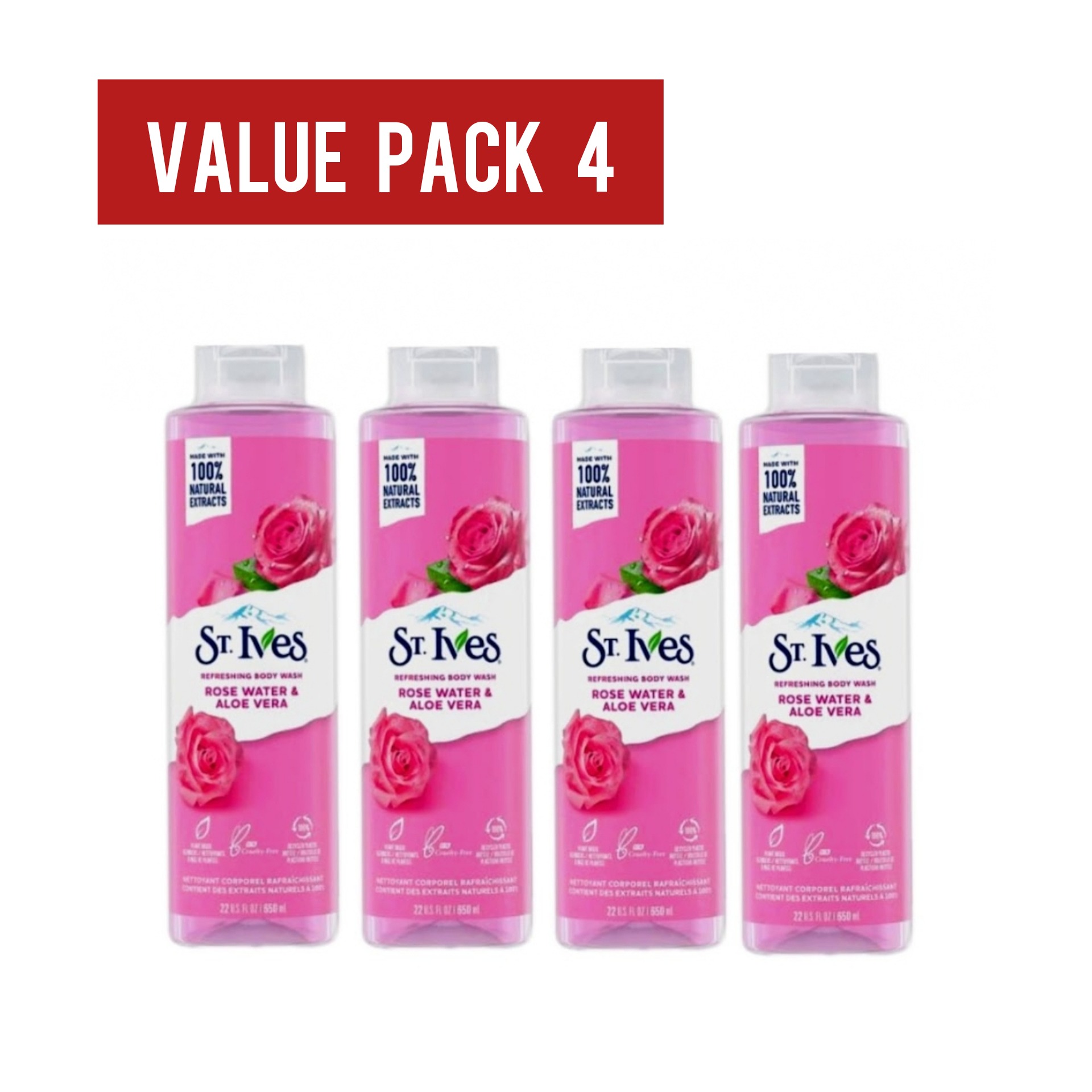 4 Pcs Bundle Stl. ves Refreshing Body Wash Rose Water &Aloe Vera (4X650ml) (Cargo)