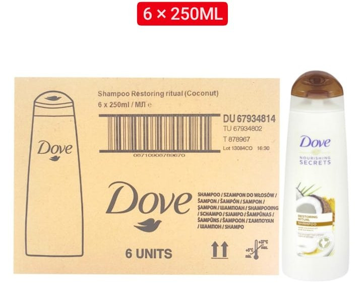 6 Pcs Bundle Dove Restoring Ritual Coconut Oil & Turmeric Shampoo (6X250ml) (Cargo)