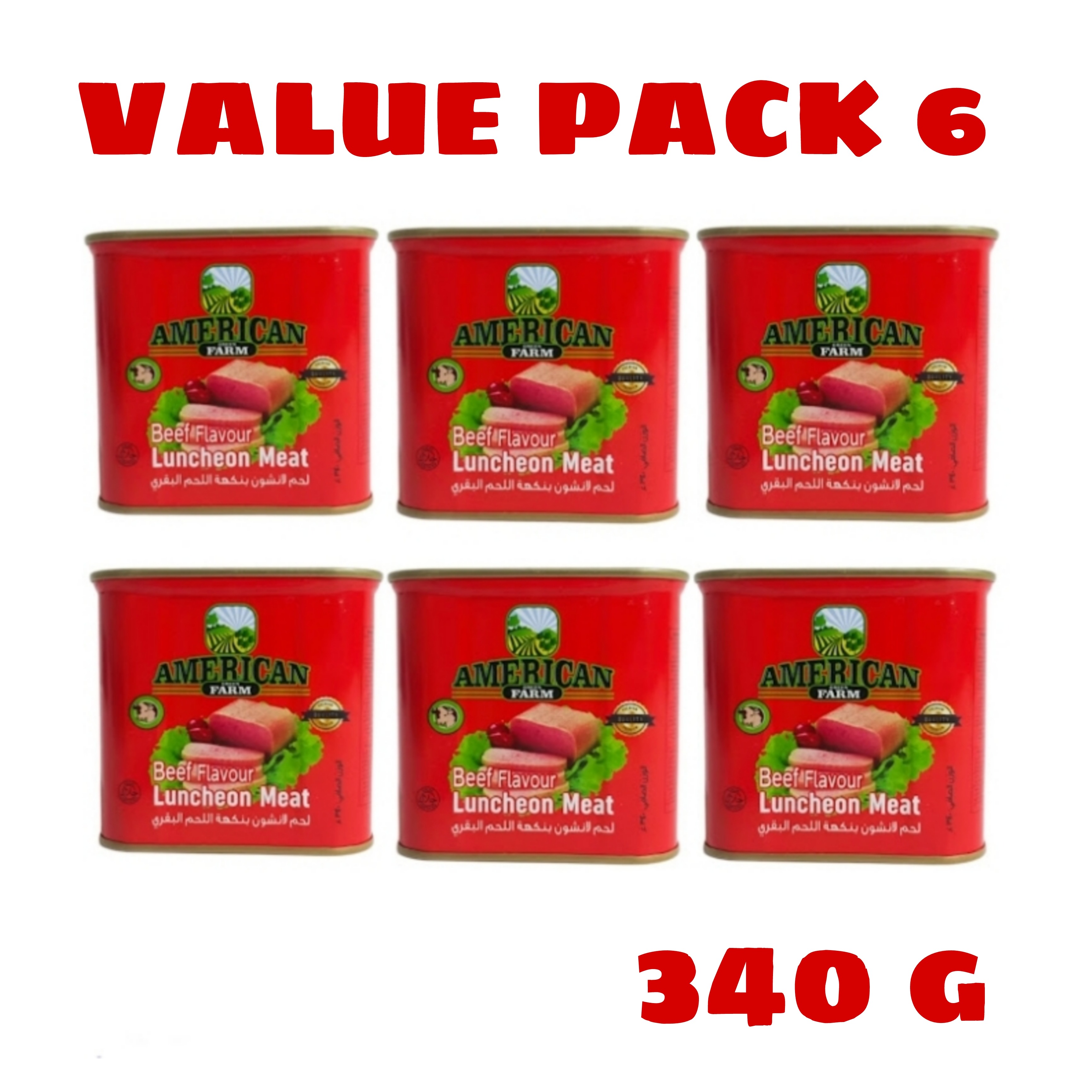 (Food) 6 Pcs  American Green Farm Beef Flavour Luncheon Meat (6X340g )(Cargo)