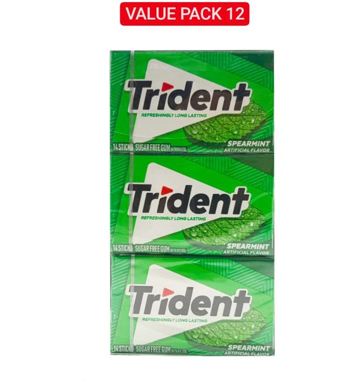 (Food) 12 Pcs Bundle Trident Spearmint Sugar Free Gum (12X14 Stick) (Cargo)