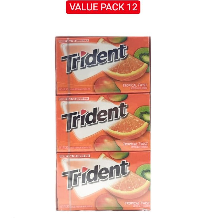 (Food) 12 Pcs Bundle Trident Tropical Twist Sugar Free Gum,( 12X14 Stick)(Cargo)