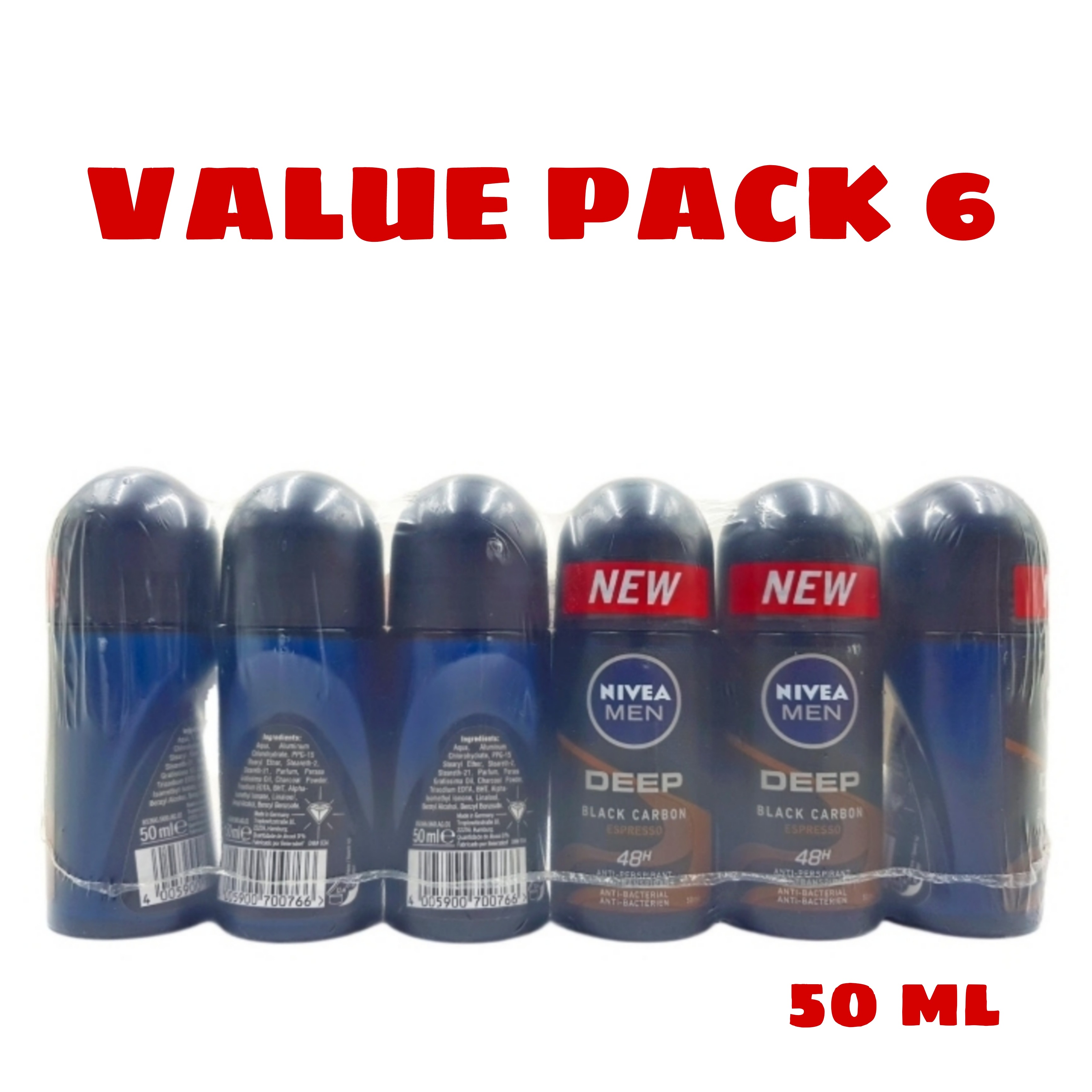 6 Pcs Bundle Nivea Men Deep Black Carbon (6X50ml )(Cargo)