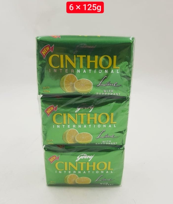 6 Pcs Bundle Godrej Cinthol Bar Soap 99.9% Germ Protection Lime (With Deodarant) (6X125G) (Cargo)