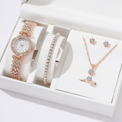 Ladies 5Pcs Jewelry Set ( Watch+Bracelet+Ring+Earring+Necklac )