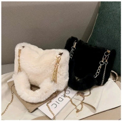 [DS] [ARRA] [91-100-0] PARTY BAG PLUSH SHOULDER BAG SOLID COLOR CHAIN FLUFFY HANDBAG FASHION SLINGBAG