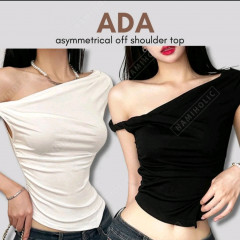 [DS][IZZA][115-155-0] NAMIHOLIC ADA ASYMMETRICAL OFF SHOULDER TOP DOUBLE LINED COTTON SPANDEX