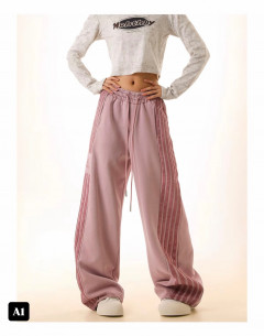 [BKK][PEG][266-230-0]Women's Jogger Pants, Pink Stripe Pattern, Thick Fabric, Comfortable to Wear, Size S-4XL, Loose Fabric, Women's Clothing,