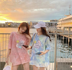 [BKK][PEG][74-150-0]Korean-style loose long tie-dye Harajuku fashion women’s T-shirt