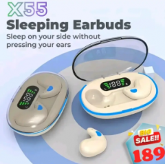 KY X55 Sleeping Earbuds (2 Freebies: 1 Cartoon stickers + 1 Game sleeve) HiFi Level Stereo Sound, iPX5 Waterproof, Built‑in Mic, ENC Noise Reduction, Intelligent Digital Display, Touch Control for iPhone and Android