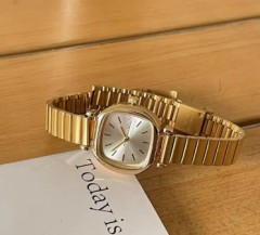 NAIDU Sunlit Gold‑plated Petite Square Watch | Skin‑Brightening Minimalist + Adjustable Steel Strap – Effortless Elegance
