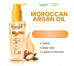Bremod Morrocan Argan Oil 100ml for Frizzy & Damaged Hair ,Deeply Nourishes & RepairsTames Frizz, Adds Shine,Rich in Vitamin E and fattyacids to deeply moisturizeand soften dry hair,Keratin helps reducebreakage and improve hairresilience Haircare Comfort