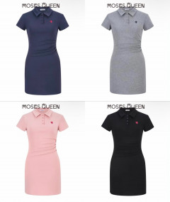 [AI24] MosesQueen Short Sleeve Polo Collar Embroided Dress - 2025 Summer Waist-Cinching Hip Wrap Style Girls Clothing