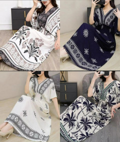 [AI39] WOMEN'S BOHEMIAN DRESS ETHNIC STYLE PLUS SIZE V-NECK COTTON POPLIN