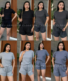 [AI45] REIGN WAFFLE TERNO ROUNDNECK SHIRT TOP & GARTERIZED SHORT WITH SIDE POCKETS