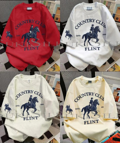 [AI59] POLO CLUB TRENDY NICHE DESIGN PATTERN PRINT, PURE COTTON ROUND NECK