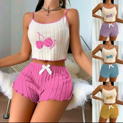 [AI85] CHERRY EMBROIDED SANDO SHORTS TERNO PANTULOG