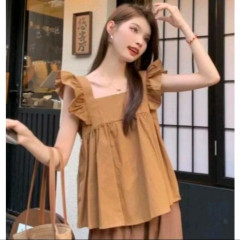 [AI86] [AI86] SLEEVELESS TOP CASUAL PLAIN SQUARE NECK BLOUSES FOR WOMEN