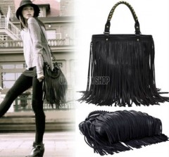 European Style New Lady Girl Women Synthetic Leather Tassel Bag Fashionable Shoulder Bag HandBag