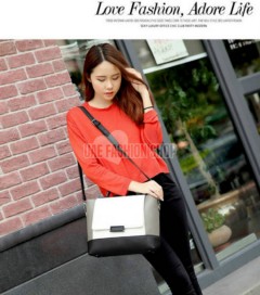 New Cool Girl Lady New Fashion Women Synthetic Leather Handbag Contrast Color Shoulder Bag 
