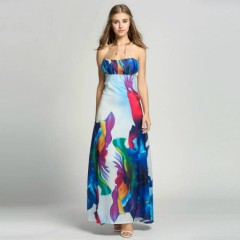 Women Fashion Sexy Strapless Off Shoudler Floral Evening Party Cocktail Dress A-Line Long Maxi Dress 