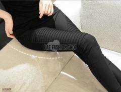 New Fashion Womens Pocket Elastic Leggings Casual Pleated Trousers Pencil Pants Trousers 