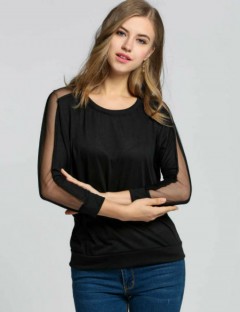 Trendy Long Sleeve Loose T-Shirt Batwing Tops Blouses Black 