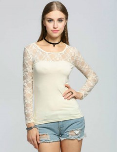 New Womens Long Sleeve Sheer Lace Trim Sexy Slim Casual Bottoming T-Shirt Blouse Tops Shirt 