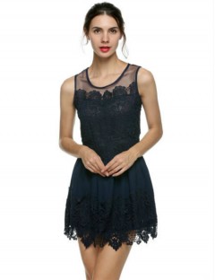  High Quality Womens Fashion Lady Flower Embroidered Mini Dress Sleeveless Casual Dresses