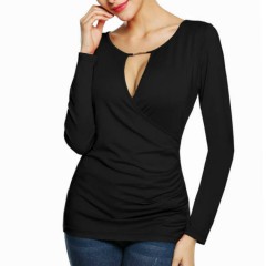 Meaneor Women Sexy V-Neck Hollow Out Long Sleeve Blouse T-shirt
