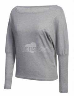 New Fashion Women Casual Long Batwing Sleeve Boat Neck Solid Sweater